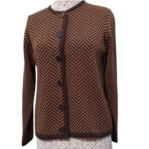 Crystal Kobe brown and Tan chevron pattern 100 % acrylic cardigan sweater Size S